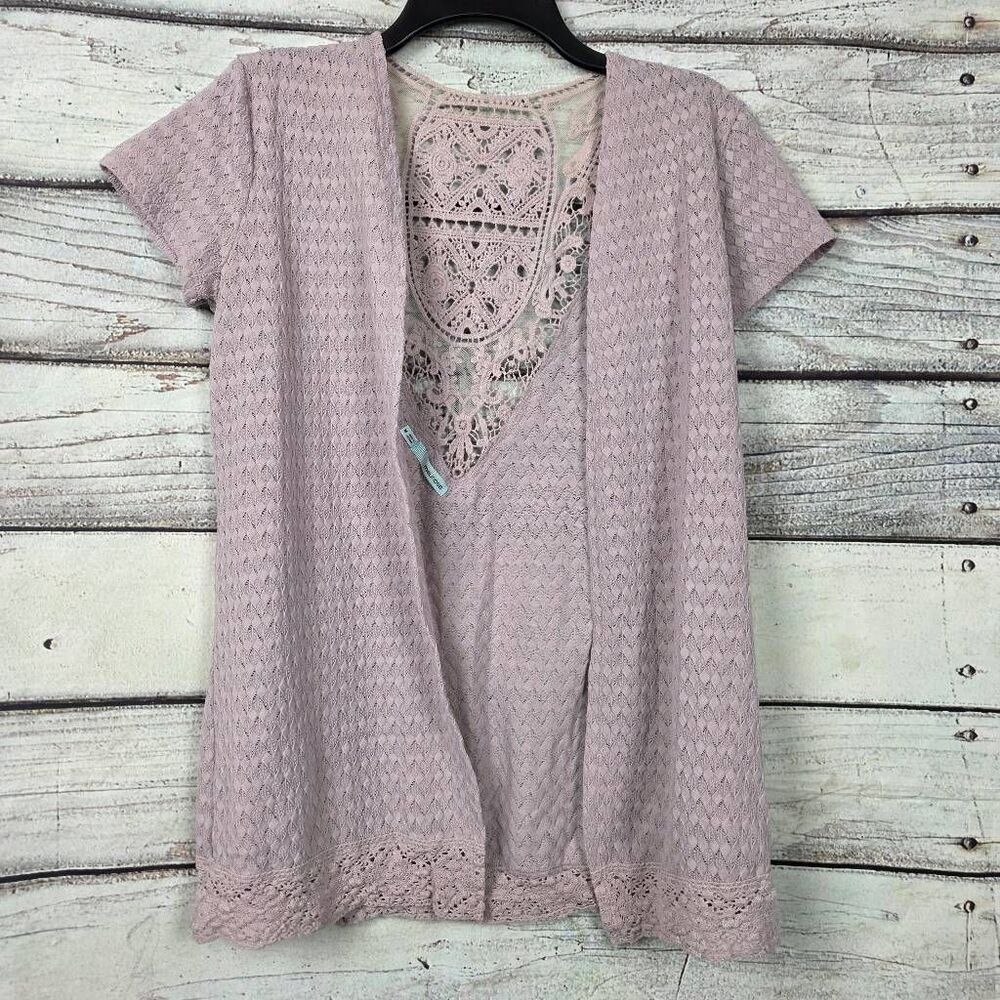 Maurices Mauve Lace Open Front Short Sleeve Cardigan M